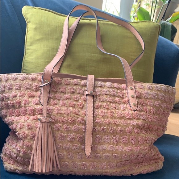 Karl Lagerfeld Textured ‘Pom-Pom’ Pink Textured Tote Bag Totes